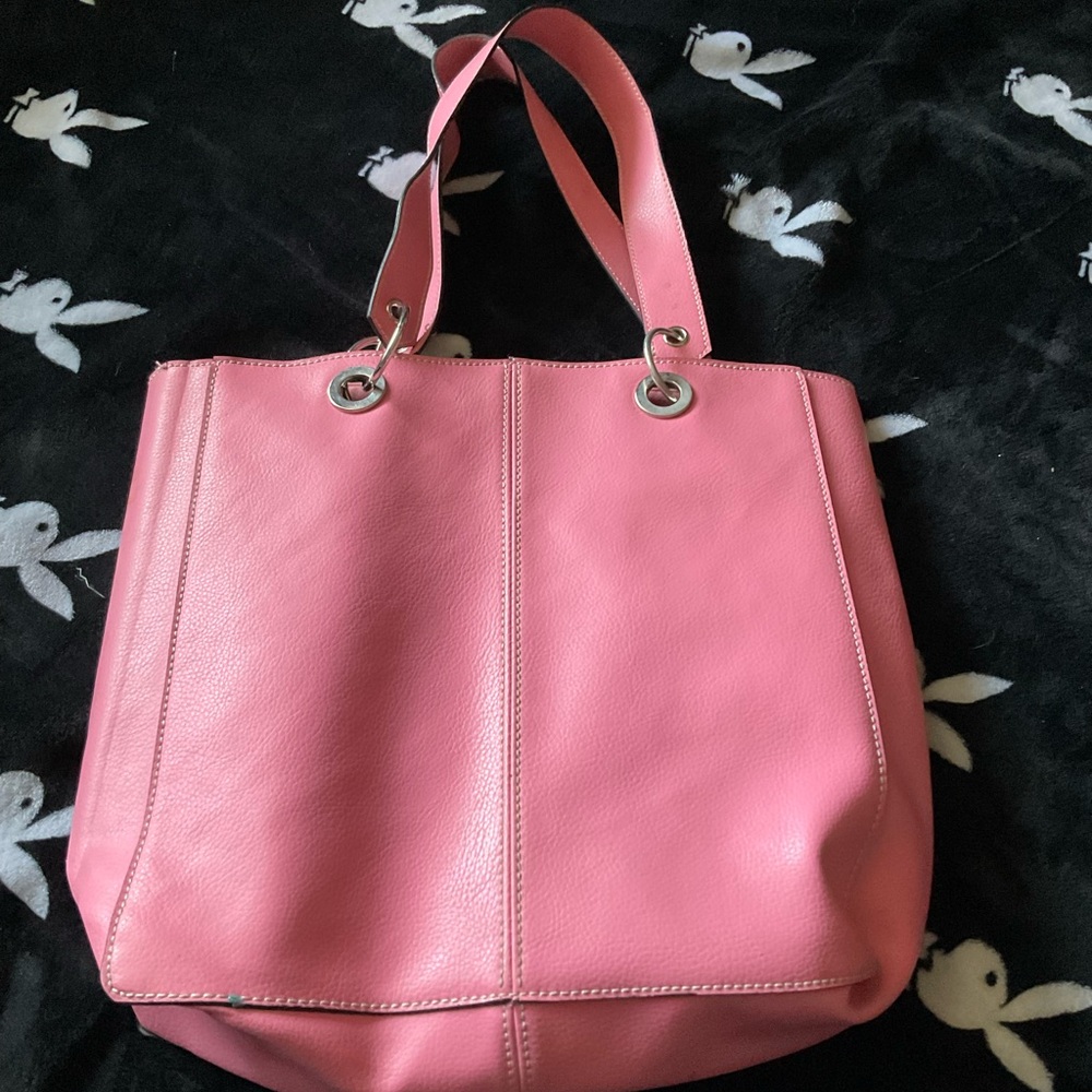 Pink Leather Tote Bag